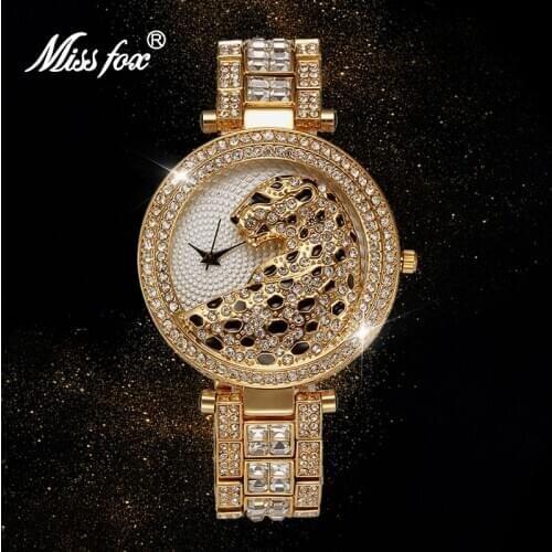 MISSFOX Top Luxury Brand Womens Watches Gold Fashion Gold Quartz Watch Waterproof Classic Iced Out Watch Relogio Masculino