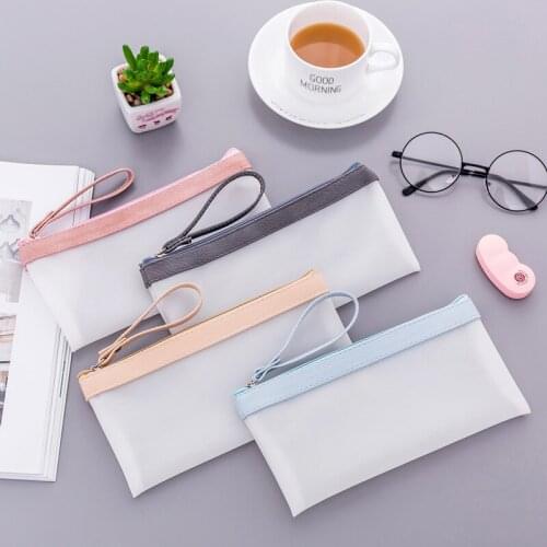 Pencil case transparent frosted student pencil case large capacity portable jelly plastic pencil case