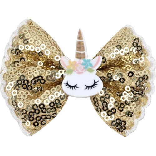 CN 1PC Sequins Unicorn Hair Clips for Girls Kids Glitter Cartoon Rainbow Hair Bows Princess Hairpins Hair Accessories