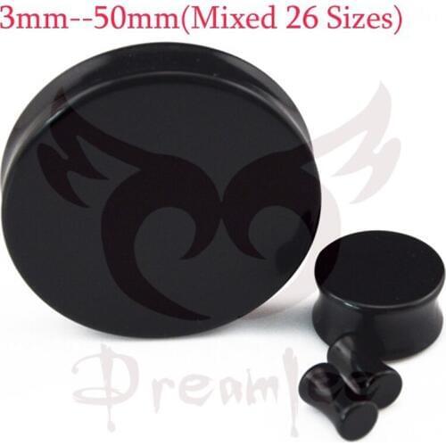 Dreamlee 26 Pairs Large Sizes Black Acrylic Double Flared Saddle Ear Plug Flesh Tunnel 3--50mm