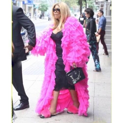 Fuchsia robes Tulle Jacket Puffy Tiered Tulle Custom Made Long Sleeve Women Gown Jackets Vague robe Party Wear