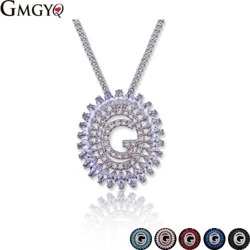 GMGYQ Collares Largos De Moda 2018 Multicolor Resin And Cubic Zirconia Alphabet Pendant Necklace Women Dinner Party Accessories
