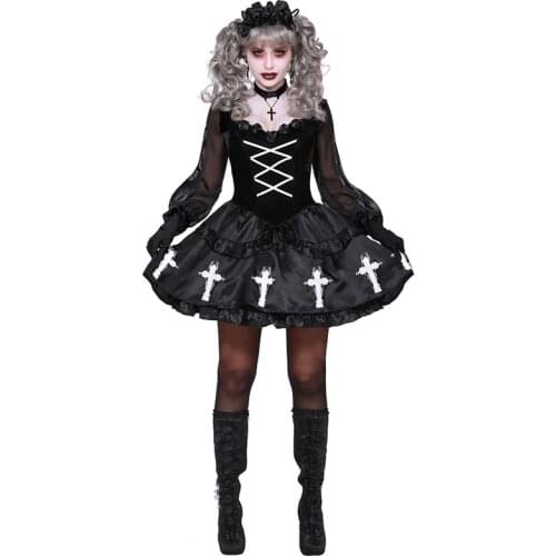Halloween Scary Vampire Costume Purim Carnival Party Masquerade Bad Habit Nun Religious Virgin Mary Cosplay Dress