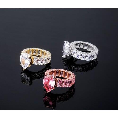 JINAO Iced out Micro Pave Cubic Zirconia Cuban Chain Ring Hip Hop Rock Gold-plated Copper Fashion Jewelry Ring For Women Gift