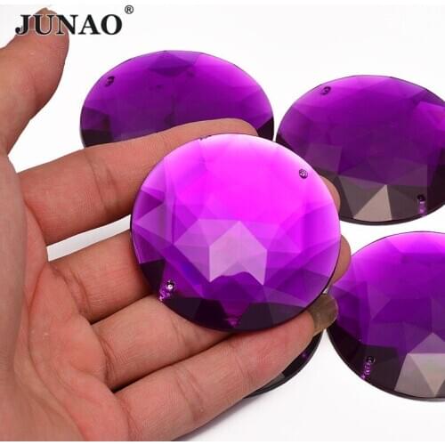 JUNAO 5pcs 52mm Large Dark Purple Color Round Flatback Rhinestone Sewn On Big Crystal Applique Cabochon Strass for Decoration