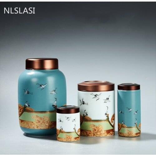 Classic Ceramic Tea Caddy Travel Portable Round Shape Tea Can Spice Tea Boxes Candy Storage Tank Coffee Cani Moisture-proof Jar