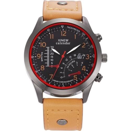 Famous Brand XINEW Original Quartz Mens Watches Male Clock Leather Strap Casual Fashion Wristwatch Relogio Masculino Marca 2018