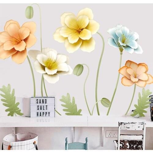 Large Flower Wall Stickers Living Room Bedroom Teenager Decoration Aesthetic VSCO Girl Room Decor self adhesive Wallpaper Art