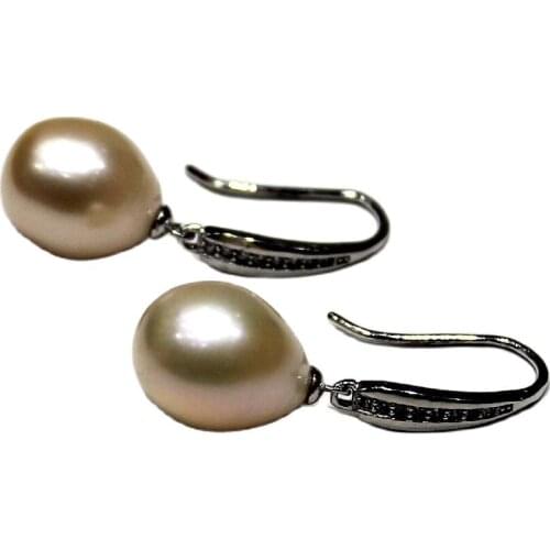 Natural pink drop-shaped silver ear hook 11x13mm