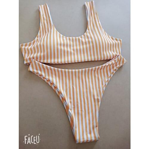 New Stripe Print Bikini for Ladies Small Fresh Beach Three Point Split Swimsuit Set Young Girl Cute Sexy Swimsuit Bikini Set