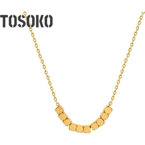 TOSOKO Stainless Steel Jewelry Ins Geometric Square Necklace Womens Fashion Clavicle Chain BSP1034