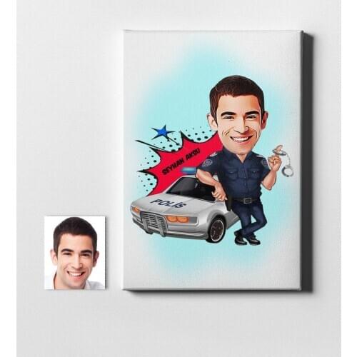 Personalized Mr Traffic Police Cartoon Canvas Print (50x70 cm.) 1 Special Design Souvenir Beautiful Memories Friends Co Dear