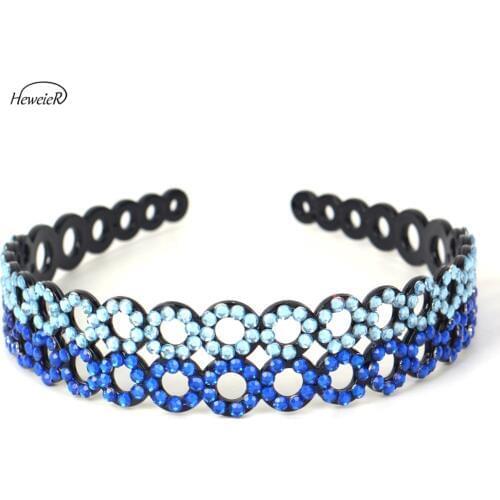 Casual Hair Jewelry Plastic Blue Color Crystal Rhinestones Circle Headband Hair Bands Clips Hoop Headdress Party Accessories