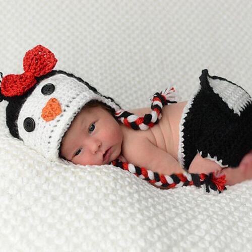 Penguin Newborn Photo Prop Crochet Pattern Baby Hat and Diaper Cover Set Toddler Cartoon Costume Outfit 1set H165