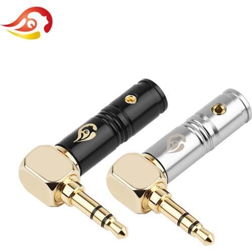 QYFANG 3.5mm Earphone Plug Audio Jack 3 Poles DIY Stereo HiFi Headphone 90 Degree Bend Metal Adapter Solder Wire Line Connector