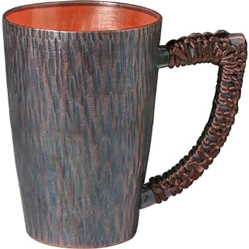 450ML Pure Copper Teacup Thickened Heat-Resistant Mug Tree Texture Home Red Copper Water Cup Office Drinking Cup Coffee Mug