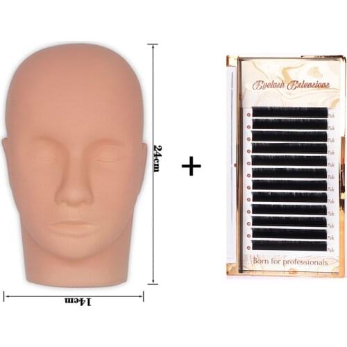 Grafting Eyelashes Trainer Tool Practice Training Lashes for Eyelash Extensions Mannequin Head Flat with Practice Lashes