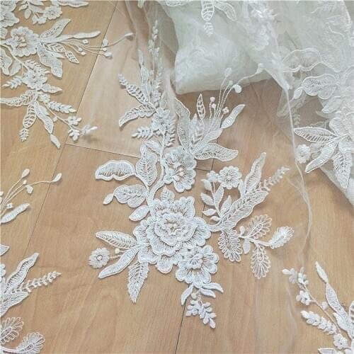 Gorgeous Ivory Lace Embroidered Sequined Appliques Lace Fabric For Girl Dress, Wedding Gowns, Bridal Supplies