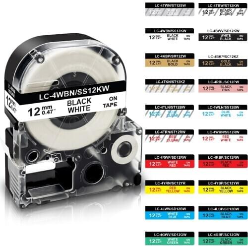 Topcolor 6mm 9mm 12mm Colorful Label Tape Compatible Epson Label Printer SS12KW for KingJim Label Maker LW300 400 500 600 700