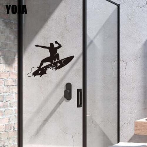 YOJA 22x28.2CM Bathroom Glass Surf Decals Decorate Bedroom Kitchen G2-0295