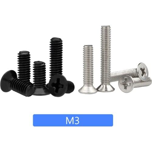 YUJI m3 50pc M1.4 M1.6 M2 M2.5 304 Stainless Steel Black grade Phillips Screw Flat Cross Countersunk Head Bolt Screw Electrical