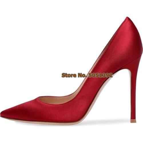 Women High Thin Heel Pumps Stain Pointed Toe Shallow Elegant Banquet Wedding Shoes Plus Size Solid Spring Autumn Pumps
