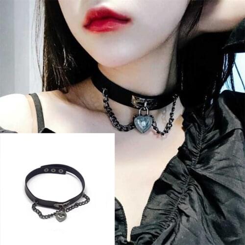 Gothic Crystal Heart Lock Chain Choker Necklace for Women Punk Cool Fashion Trendy Heart Necklace Statement Jewelry Gifts 2021