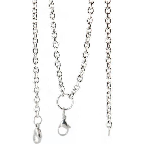 10pcs 28'' 316L stainless steel 1.0mm 3.6mm flat cable O jumpring chain necklace for living glass lockets & oil Diffuser Locket