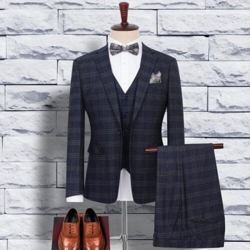 2021 autumn and winter new Mens three-piece formal suit Fashion boutique check suit suit mens (Jacket+Vest+Pants)