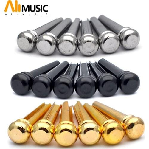6pcs Brass Folk Acoustic Guitar String Pin Peg Nail Brass Metal Guitar String Black-Gold-Chrome