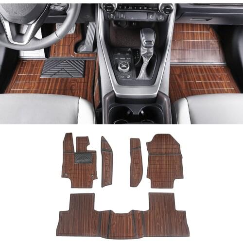 For Toyota RAV4 XA50 2019-2021 Car Accessories Floor Mats Set for Front 2nd Row Synthetic Wood Tray Wooden Pad Foot Mat Carpets