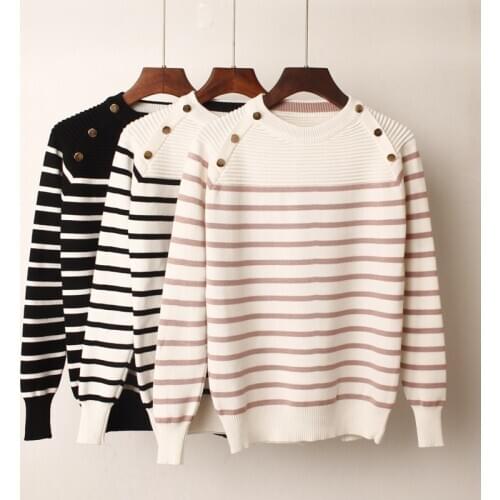 BYGOUBY Fashion Striped Autumn Winter Pullover Women Sweater O-Neck Knitted Jumper Top Long Sleeves Female Sweater