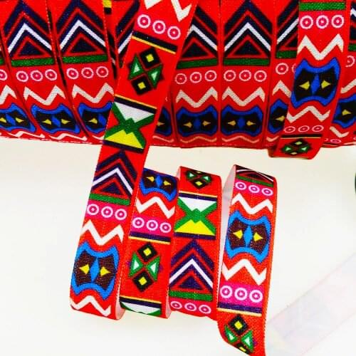 FOE ribbon Aztec Elsatic-heat transfer free shipping 5/8" 16mm Fold Over Elastic FOE ribbon 100 yard for one color