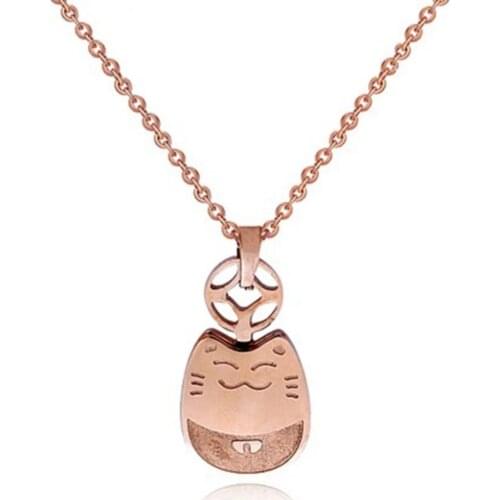 Fortune Cat Pendant Necklace Choker 316 L Titanium Stainless Steel Fine Jewelry 18 K Gold Plated Never Fade Woman Gift Hip Pop