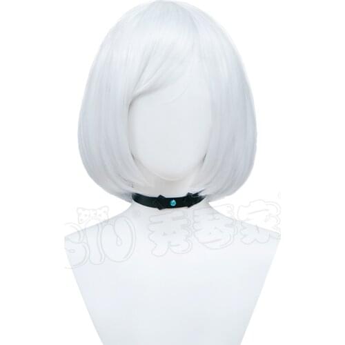 「HSIU Brand」Akudama Drive Cosplay Cutthroat Satsujinki wig white short hair Fiber synthetic wig Send leather neck ring wig cap