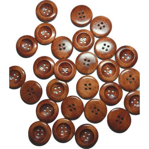 50Pcs 25mm 4 Holes Round Wood Sewing Buttons 25mm(1") Dia Natural Wood Pattern Sewing Wood Buttons Wood Craft Decorative