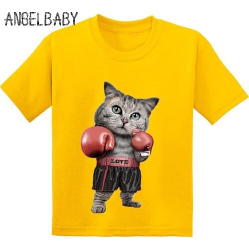 Hot Sale Puglism Strong Boxer Kids Funny T-shirts Fashion Summer Children Cotton Baby Clothes Boys/Girls Casual Tops Tees,GKT201