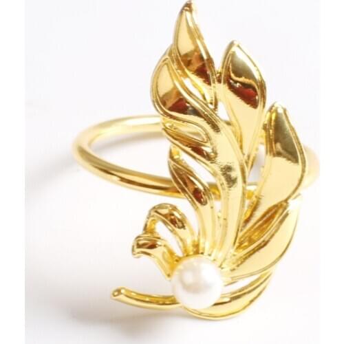 10pcs/lot Metal leaf pearl napkin ring leaf napkin buckle tissue ring suitable for wedding party decoration mouth ring