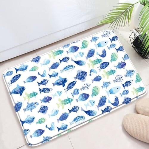 Cartoon Underwater Creature Fish Bath Mat Rug Hand Drawn Animal Plants Bathroom Carpet Room Decor Bathtub Mats Bathroom Products
