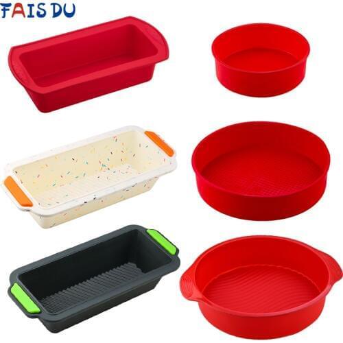 Silicone Round Rectangular Mold Set Silicone Cake Toast Bread Tray Mold Non-stick Color Random Baking Tools