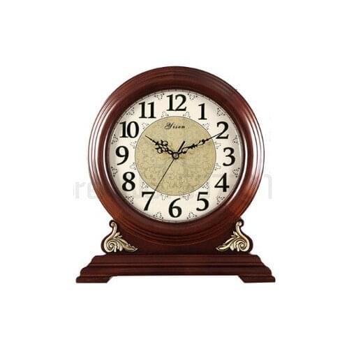 Solid wood desk clock Chinese living room silent clock European retro desk clock American Clock ornament