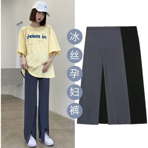 New fashion wide-leg pants for pregnant women tide mothers, summer ice silk thread drape loose outer wear pants