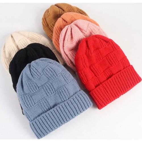 Crimping Knitting Keep Warm Solid Color Women Earflaps Beanie Korean Version Lattice Elasticity Ski Cap Winter Hat