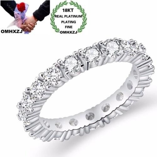 OMHXZJ Wholesale RR1207 European Fashion Fine Woman Girl Party Birthday Wedding Gift Slim Round AAA Zircon 18KT White Gold Ring