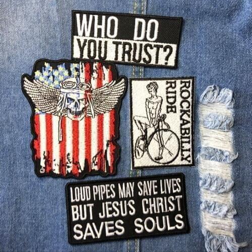 Rock punk skeleton Iron On Patch Embroidered Applique Sewing Label punk biker Patches Clothes Stickers Apparel Accessories Badge