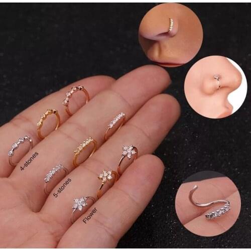 Nose Piercing Body Jewelry Cz Nose Hoop Nostril Nose Ring and Ear ring Tiny Flower Helix Cartilage Tragus Ring Piercing Jewelry