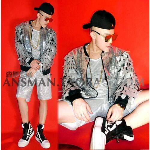 S-5xl! 2020 New Mens Clothing Blazer Slim Dj Fashion Silver Flake Baseball Jacket Coat Plus Size Singer Costumes