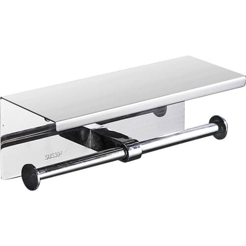 Silver 304 Stainless Steel Wall Mount Toilet Paper Holder with Phone Tissue Holder Shelf Bathroom Toilet Paper Roll Holder