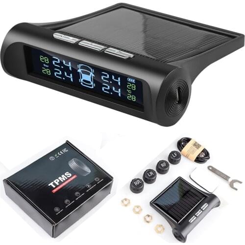 Tire Pressur Solar Power TPMS Car Tire Pressure Monitoring System LCD 4 External Internal Sensors for SUV Temperature Warning