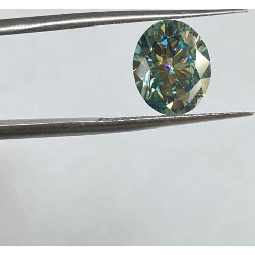 Blue-Green Color 2 Ccarat Oval Shape 7x9mm Lab Created GRA Moissanite Diamond Stone for Earring Jewelry
